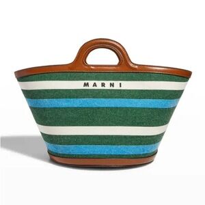 Marni Green and Blue Striped Tote
